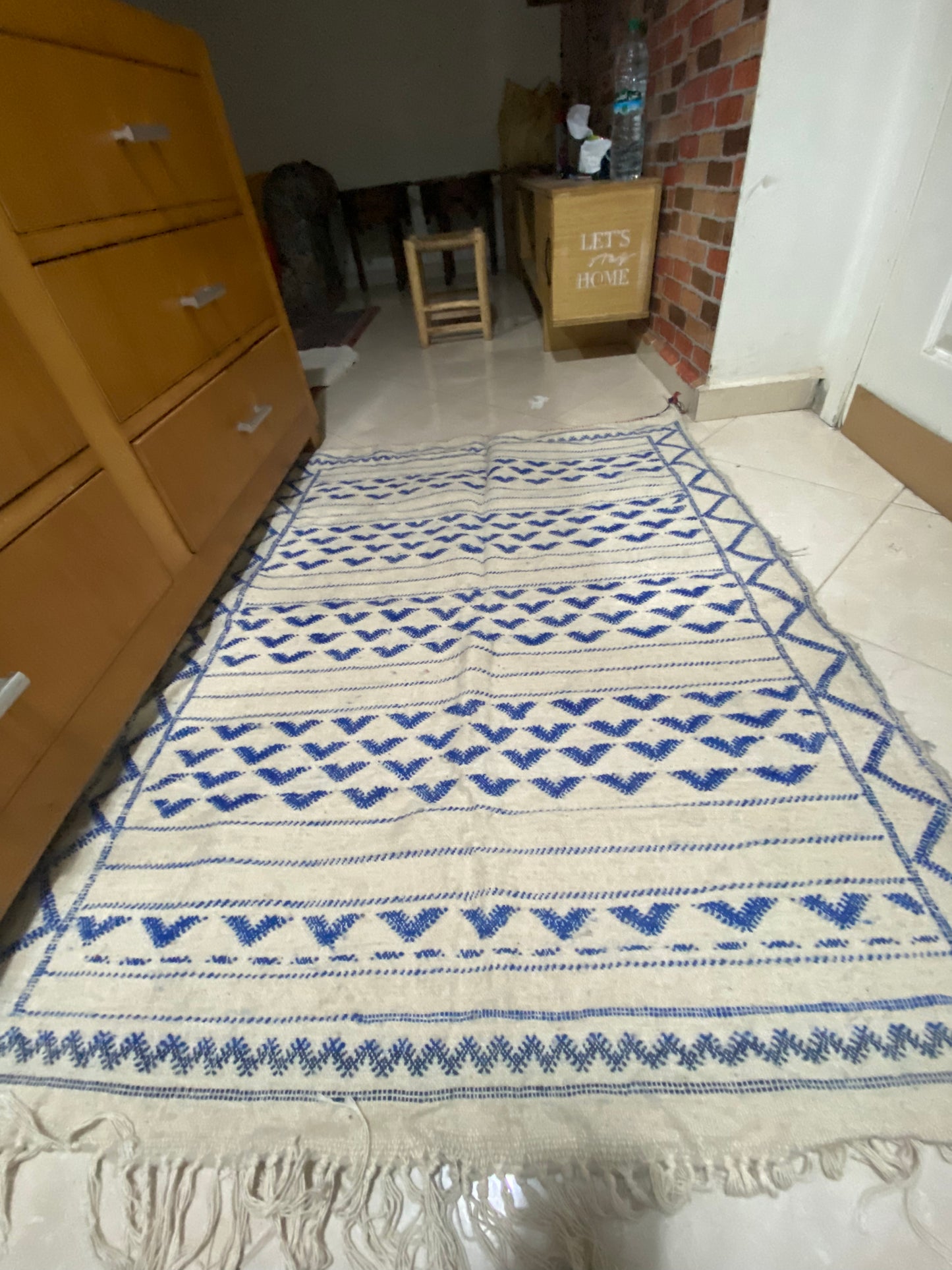 Tapis en laine Kilim bleu blanc