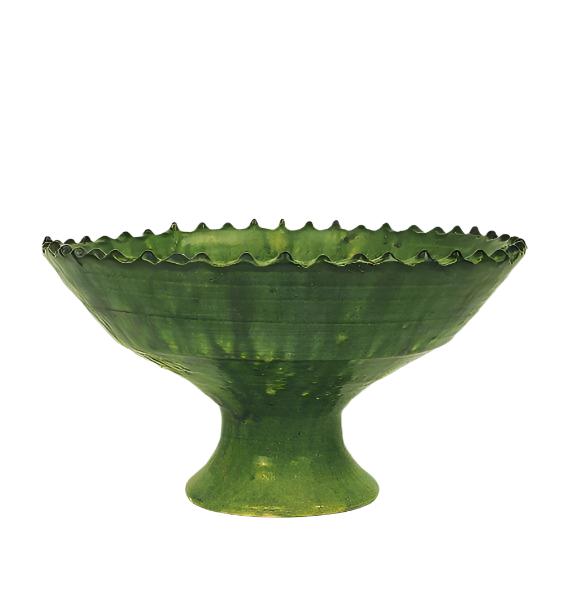 Moroccan Vintage Tamegroute Green Fruit Bowl with Jagged Edge