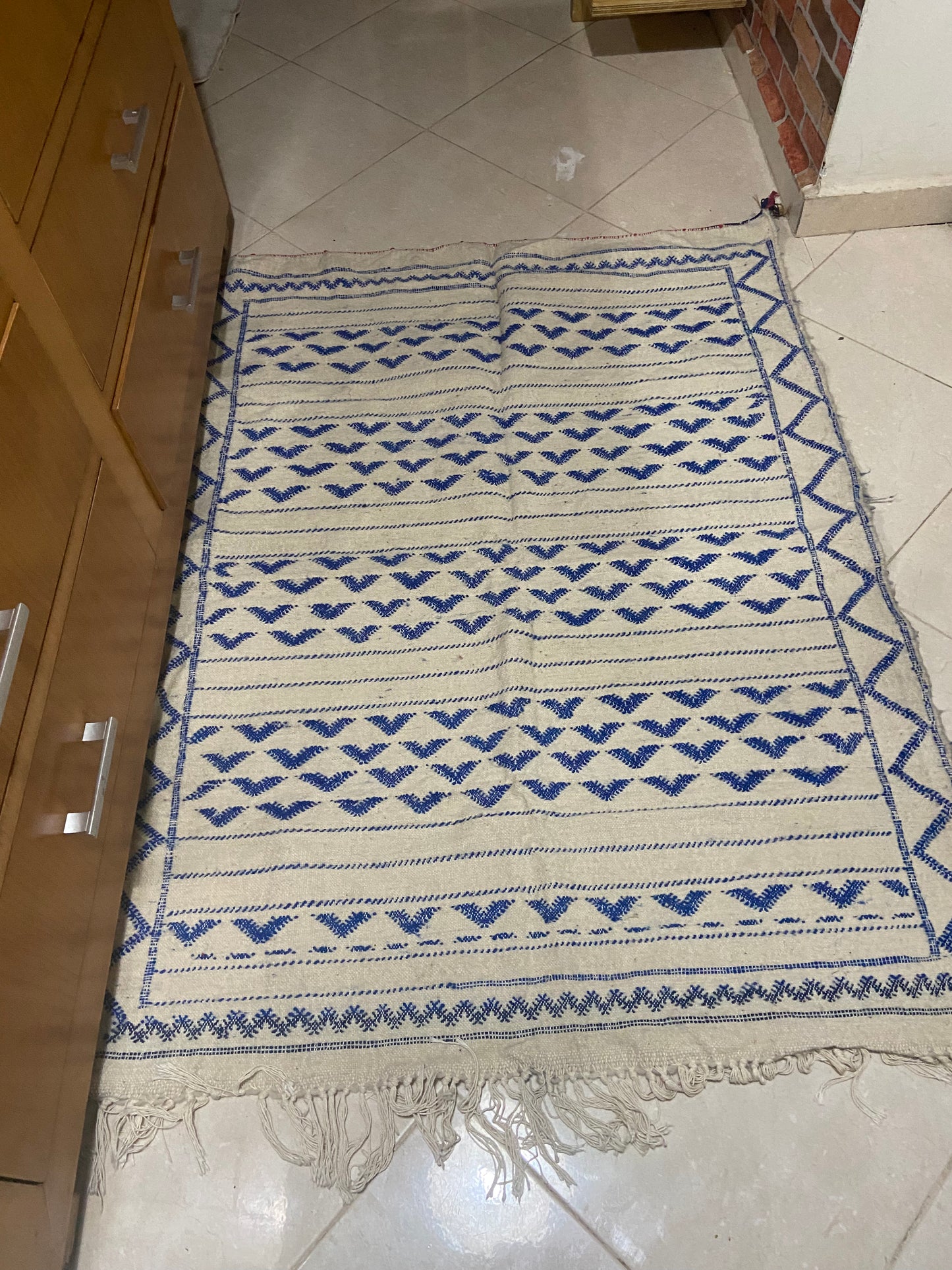 Blue white Kilim wool area rug