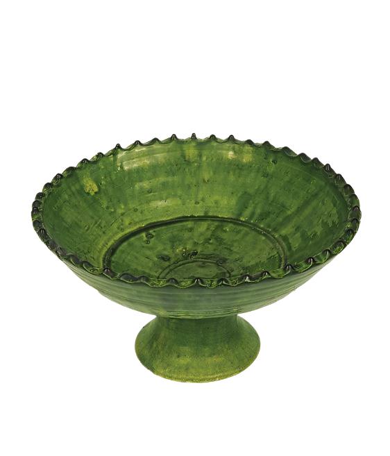 Moroccan Vintage Tamegroute Green Fruit Bowl with Jagged Edge