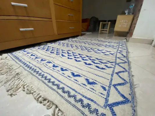 Tapis en laine Kilim bleu blanc