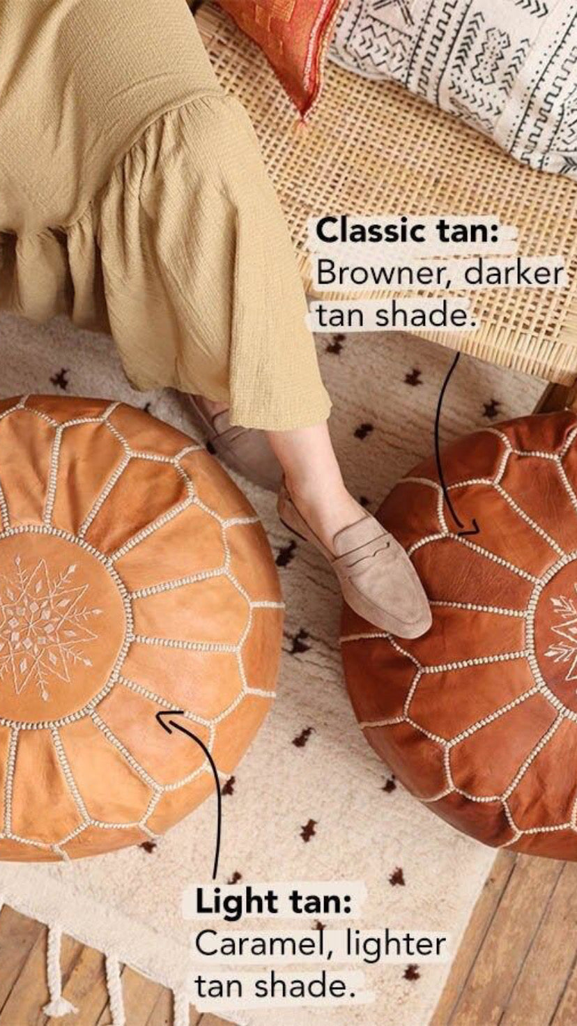 Pouf en cuir marocain caramel 