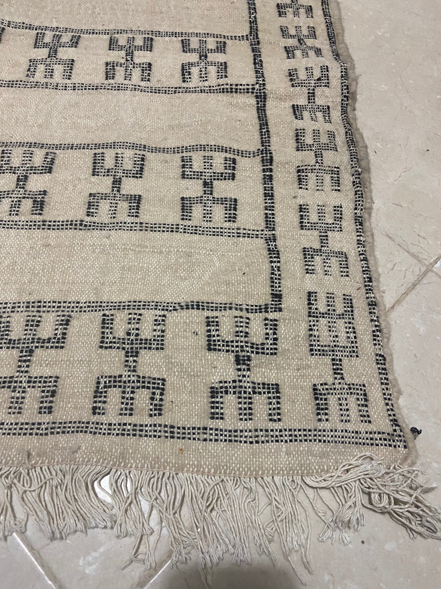 Moroccan Berber Kilim wool area rug with Amazigh Symbol