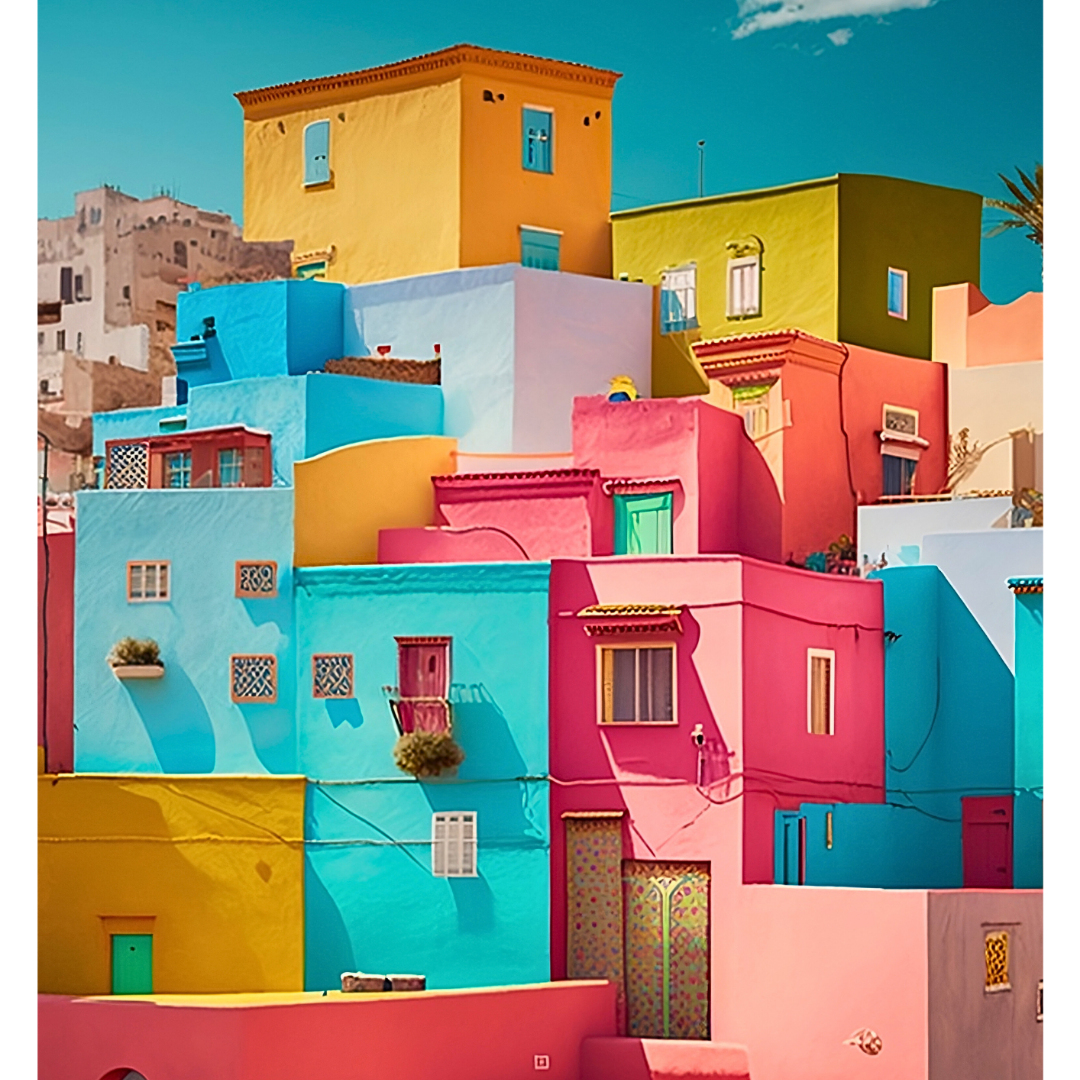 Moroccan Colourful Houses Wall Art Prints