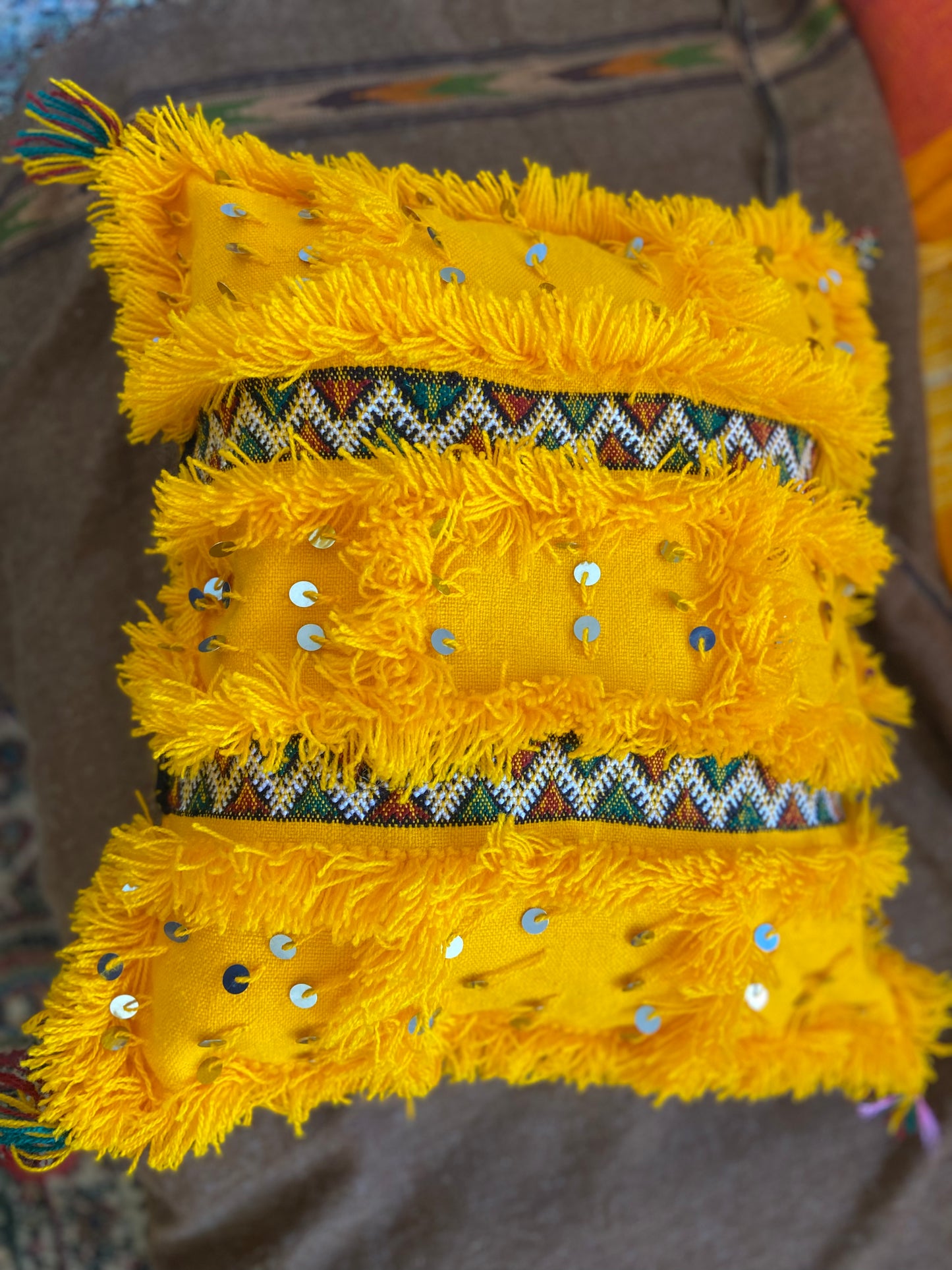 Moroccan Yellow Handira Mozoon Pillow