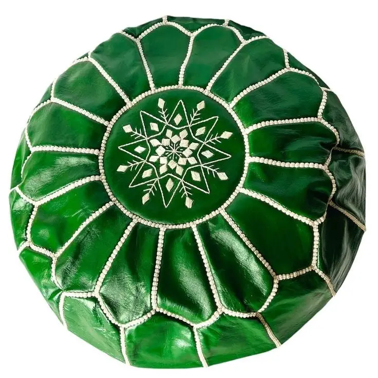 Green Moroccan Leather Pouf