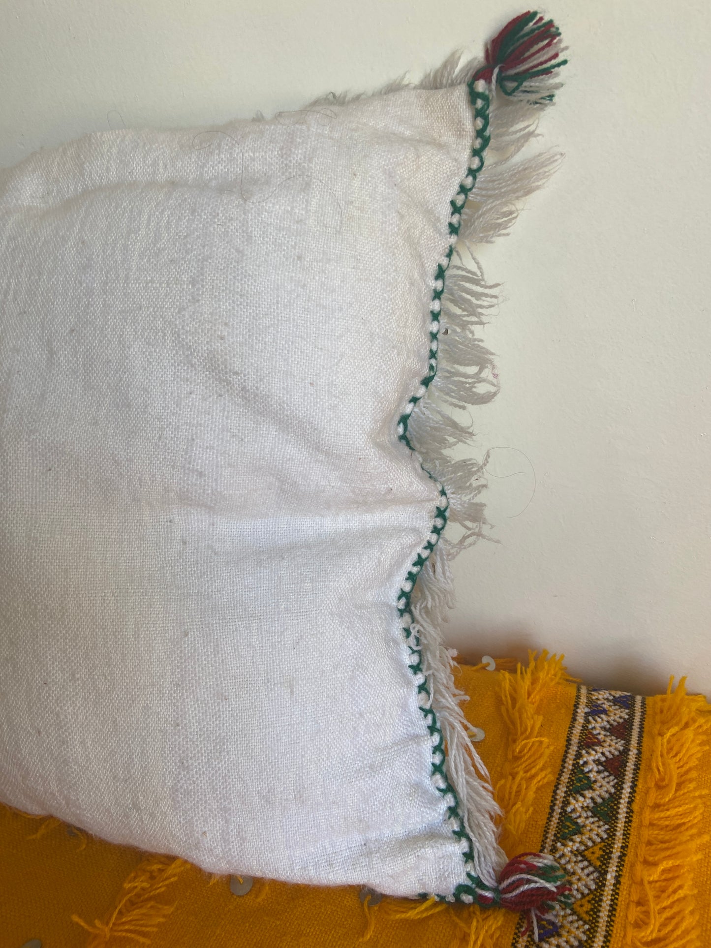 Vintage White Cotton Handira Pillow with sequins