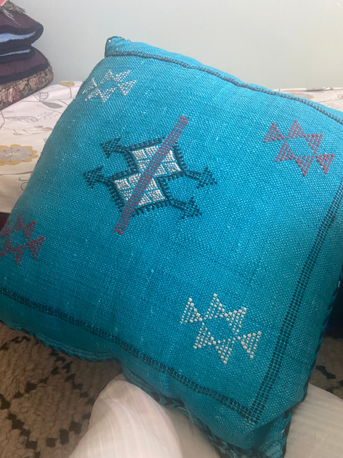 Moroccan Blue Cactus Silk Pillow cover