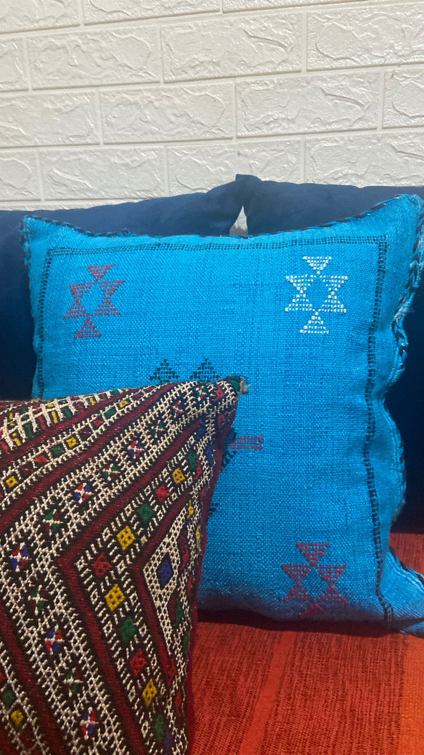 Moroccan Blue Cactus Silk Pillow cover