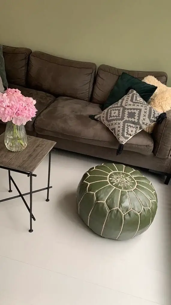 Green Moroccan Leather Pouf