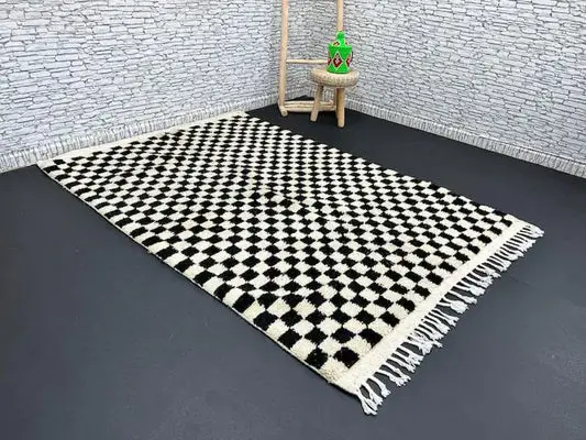 Moroccan Black and white Berber checkered Rug