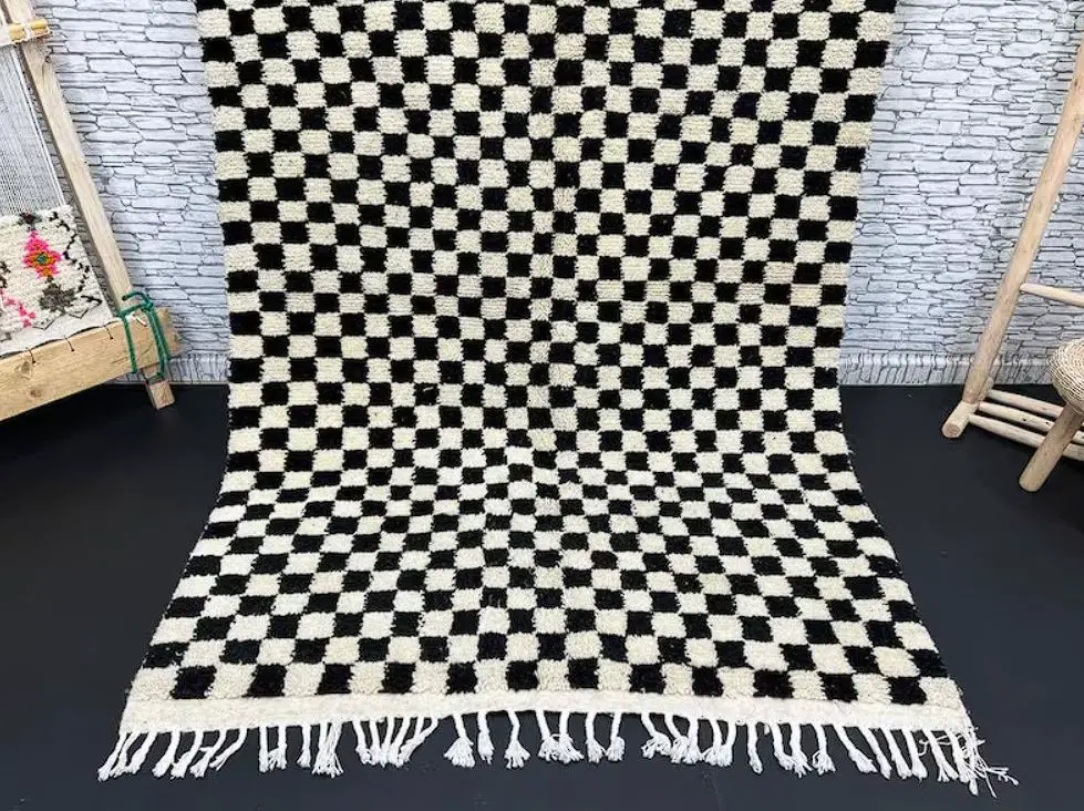 Moroccan Black and white Berber checkered Rug