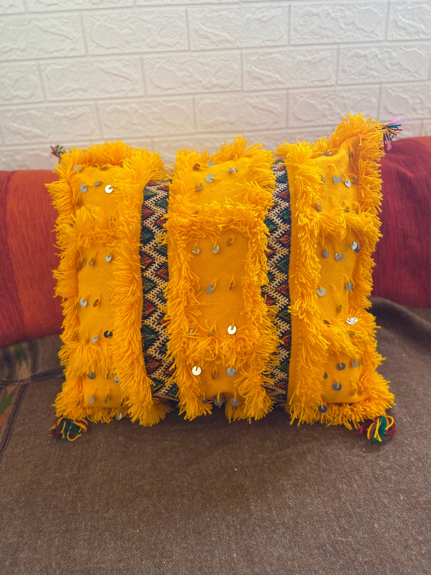 Moroccan Yellow Handira Mozoon Pillow