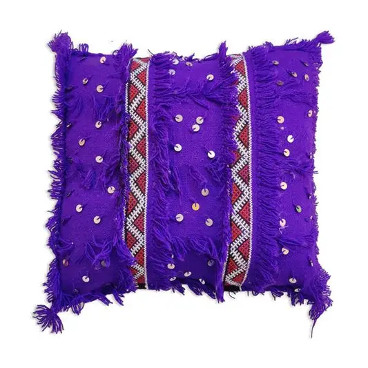 Moroccan Striped & Fringed Windowpane Pillow