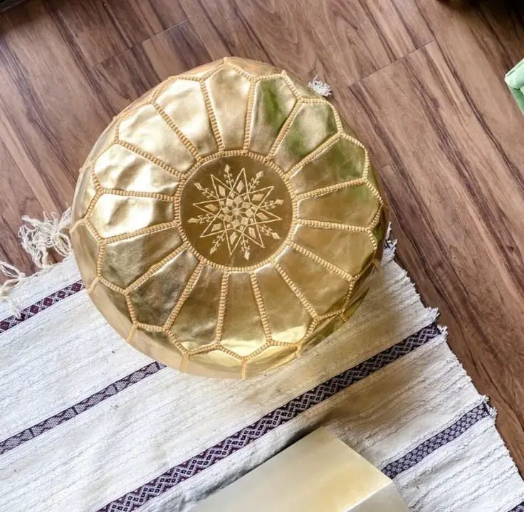 Gold  Moroccan Leather Pouf