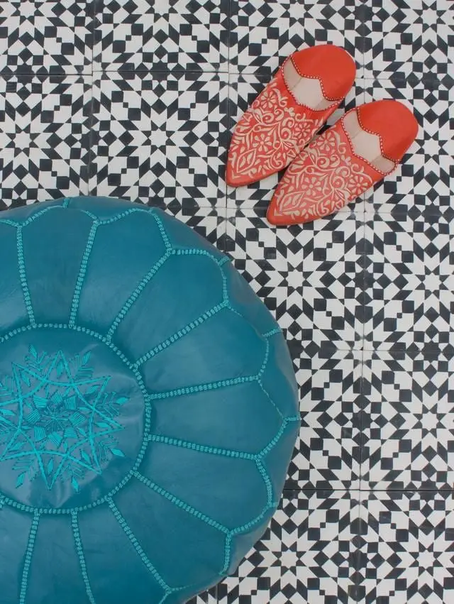 Blue sky Moroccan Leather Pouf