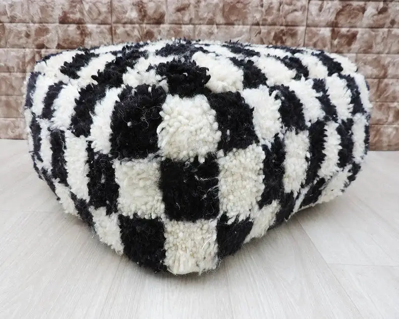 Black white Moroccan Checkered Pouf