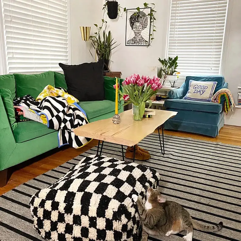 Black white Moroccan Checkered Pouf