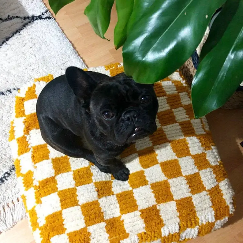 Mustard Moroccan Checkered Floor Pouf