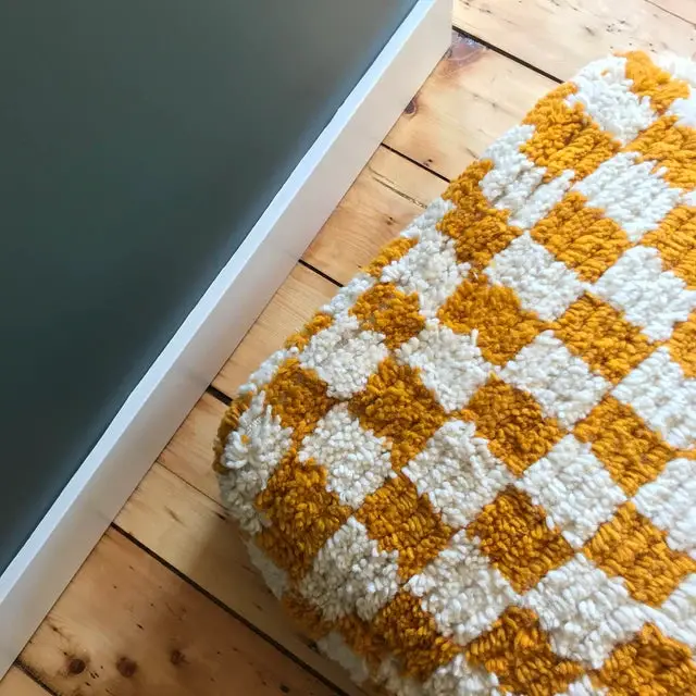 Mustard Moroccan Checkered Floor Pouf