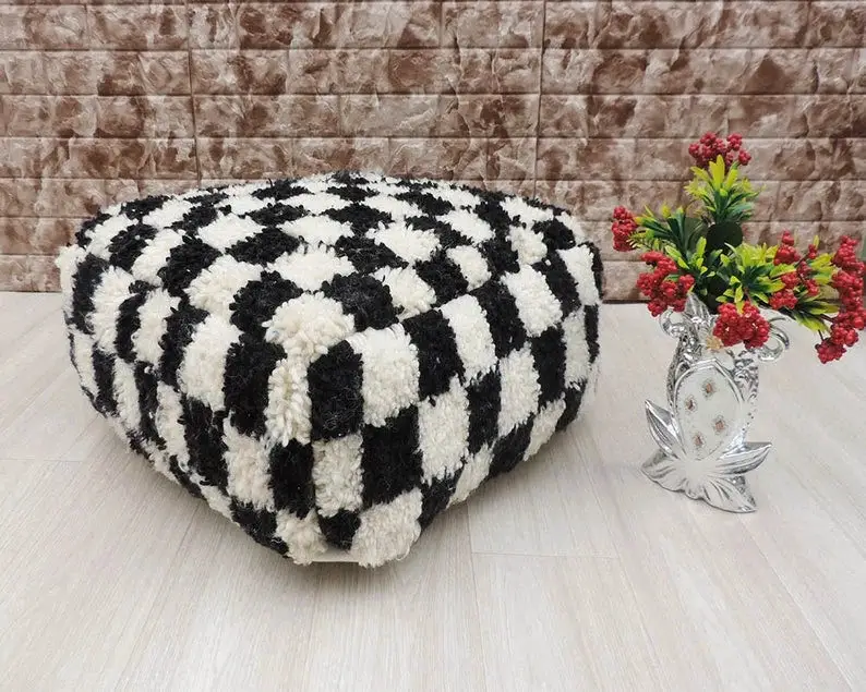 Black white Moroccan Checkered Pouf