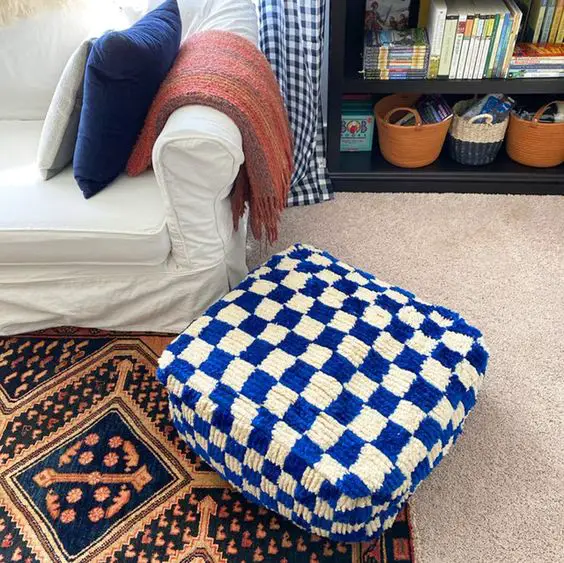 Moroccan Blue Checkered floor Pouf