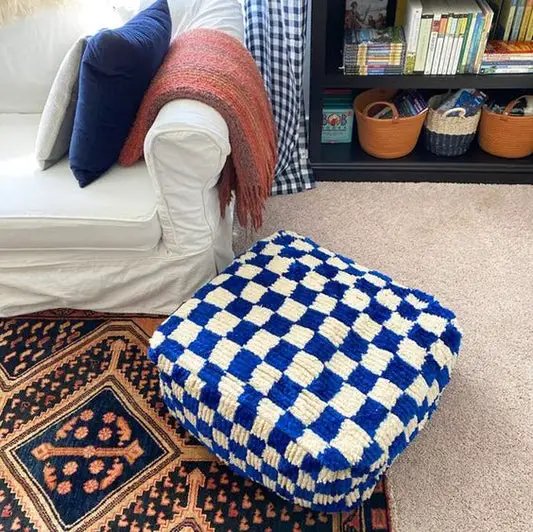 Moroccan Blue Checkered floor Pouf