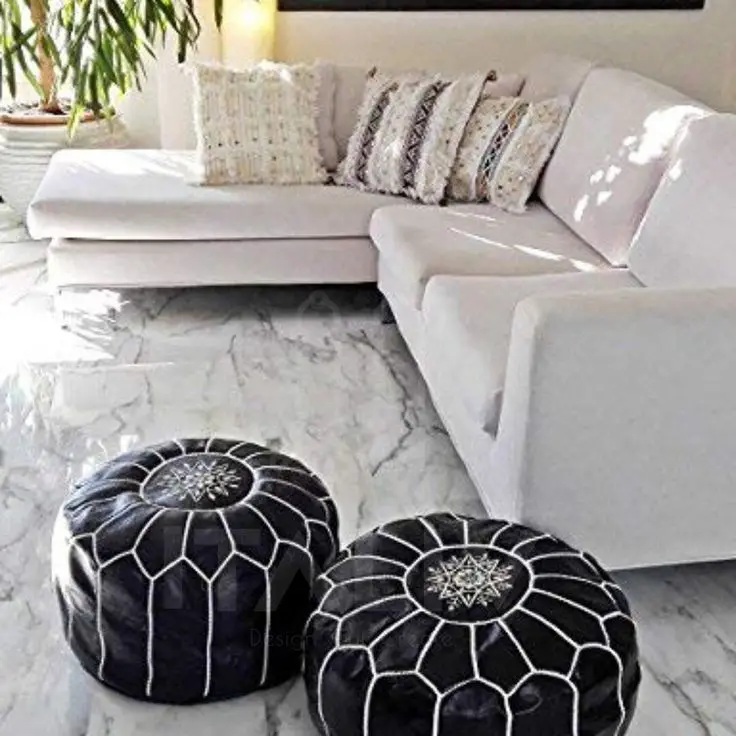 Black Moroccan Leather Pouf