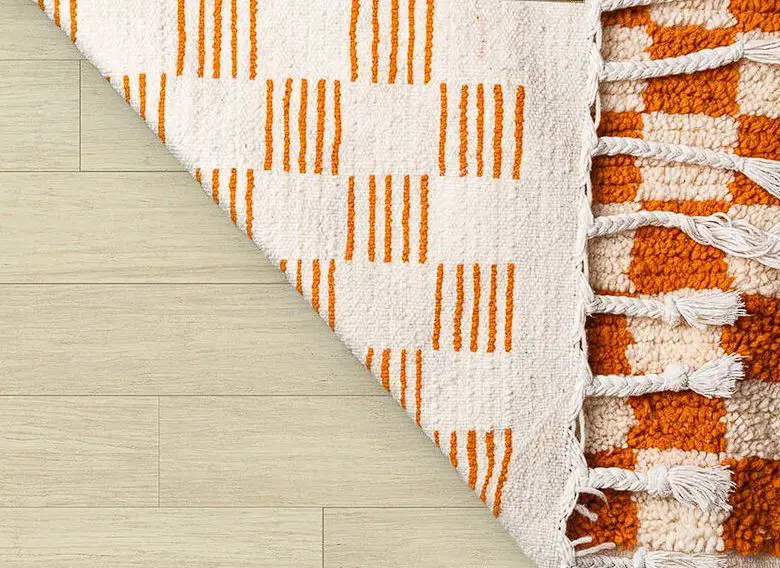 Moroccan Orange and white Berber checkered Rug