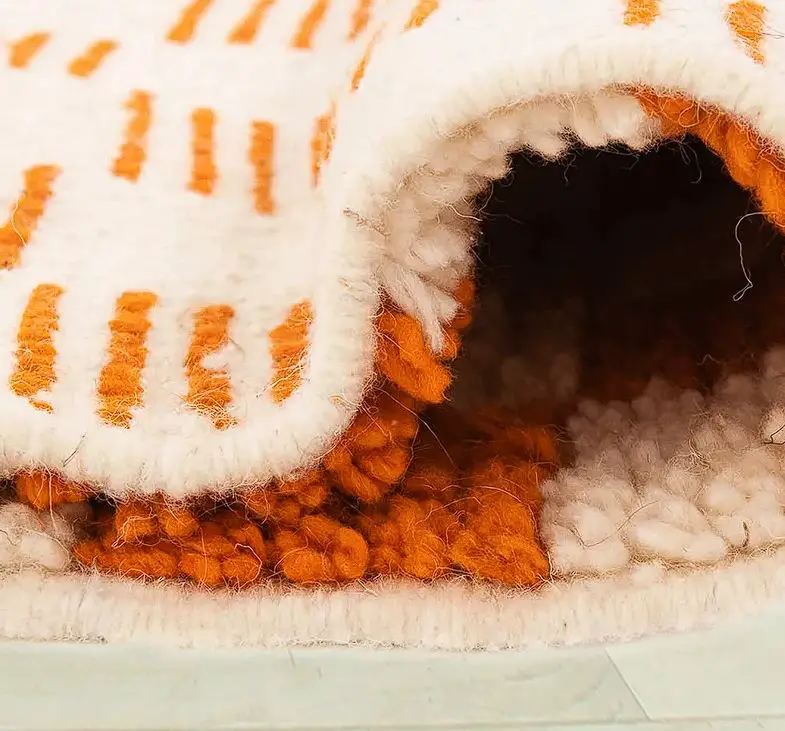 Moroccan Orange and white Berber checkered Rug