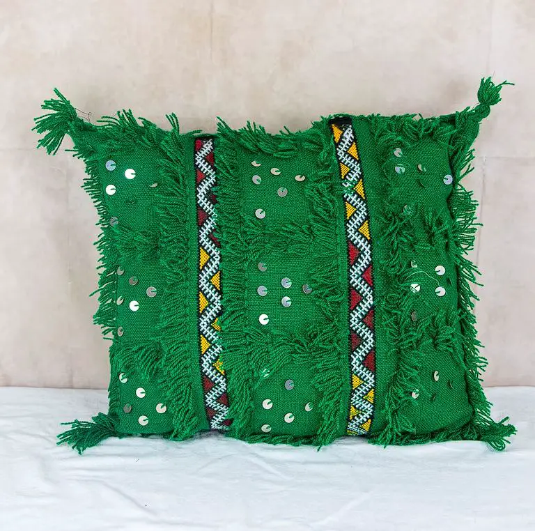 Late 20th Century Moroccan Pink-Striped Green Pillows