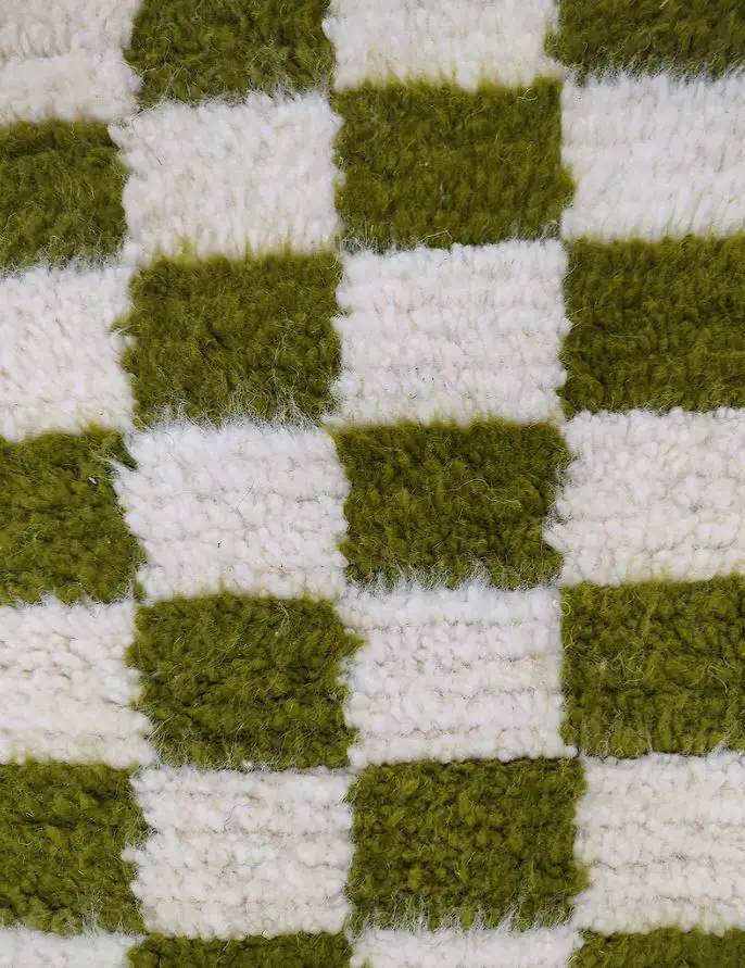 Moroccan Green and white Berber checkered rug