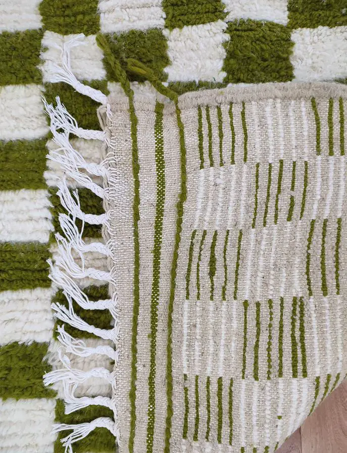 Moroccan Green and white Berber checkered rug