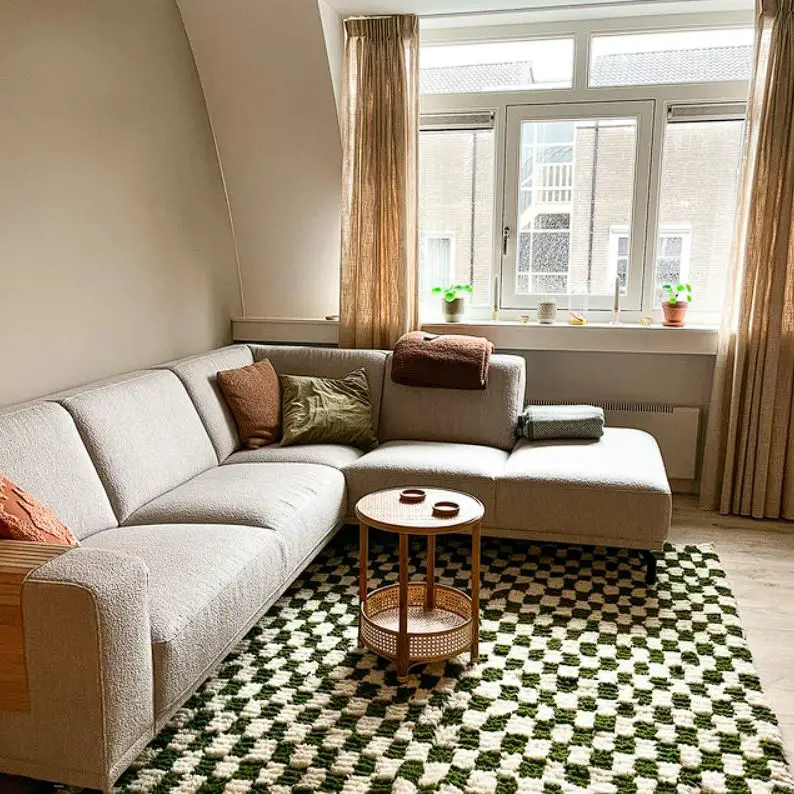 Moroccan Green and white Berber checkered rug