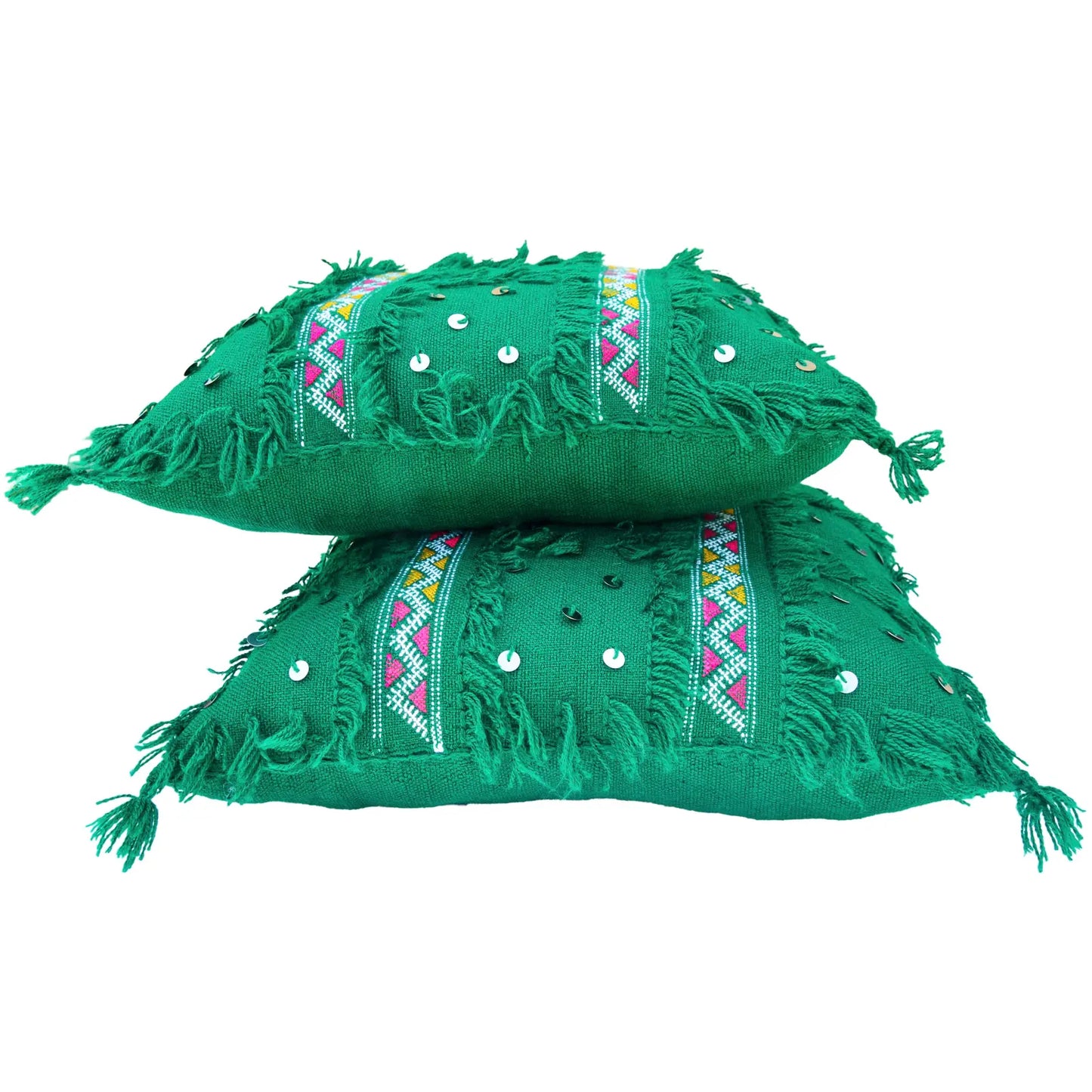 Late 20th Century Moroccan Pink-Striped Green Pillows