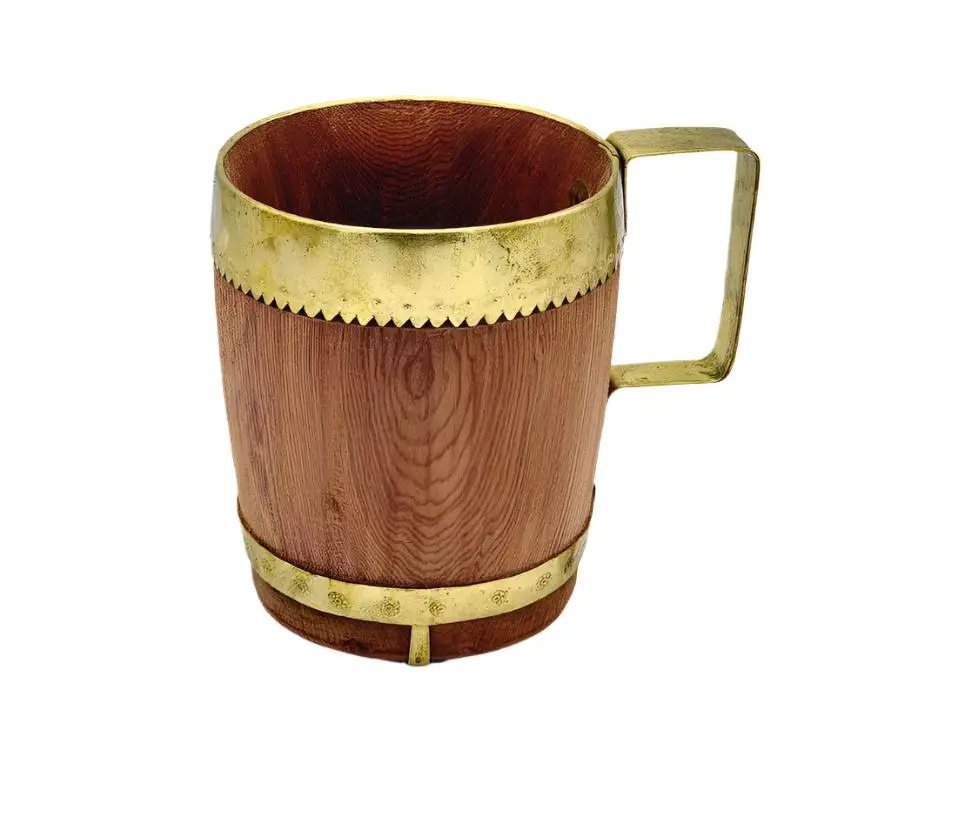 Handmade juniper wood  Drinking Mug with Brass Rings