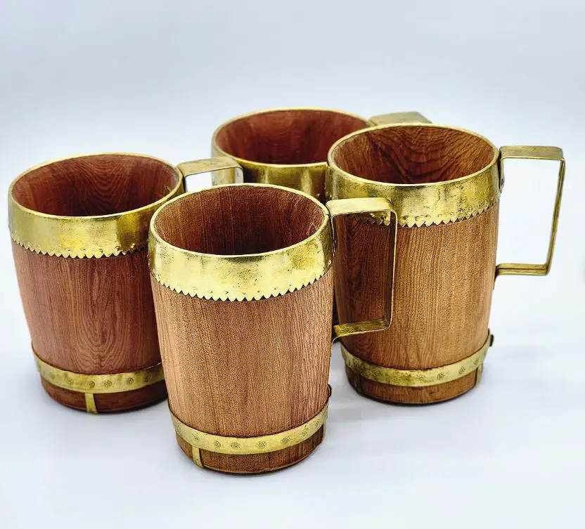 Handmade juniper wood  Drinking Mug with Brass Rings