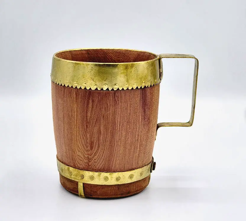 Handmade juniper wood  Drinking Mug with Brass Rings