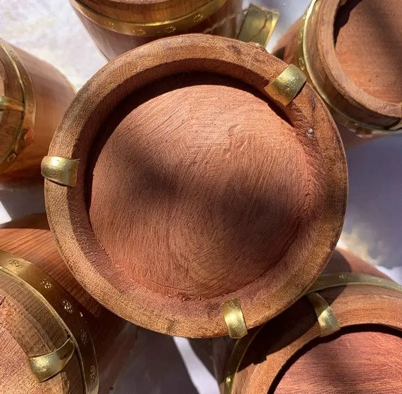 Handmade juniper wood  Drinking Mug with Brass Rings