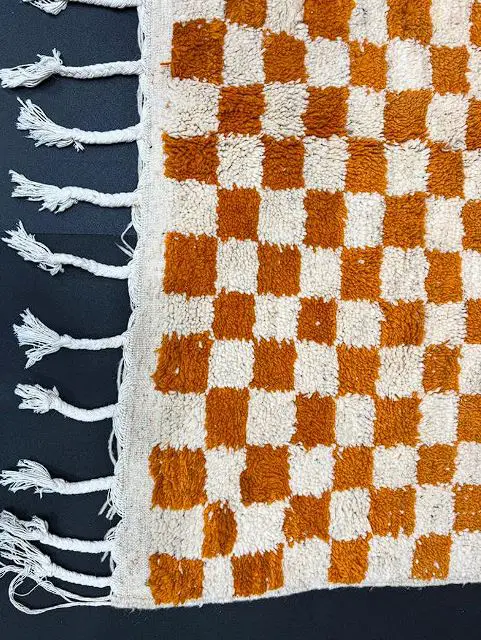 Moroccan Orange and white Berber checkered Rug