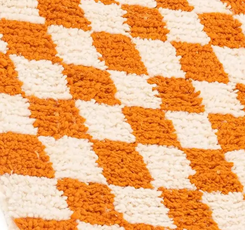 Moroccan Orange and white Berber checkered Rug