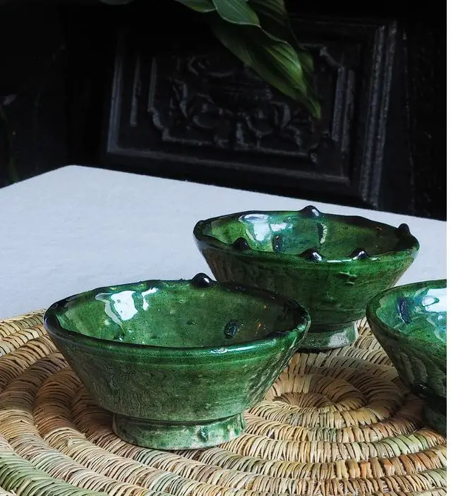 Set of 3 Moroccan Vintage Tamegroute Trinket Bowls