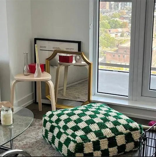 Green Moroccan Checkered Pouf