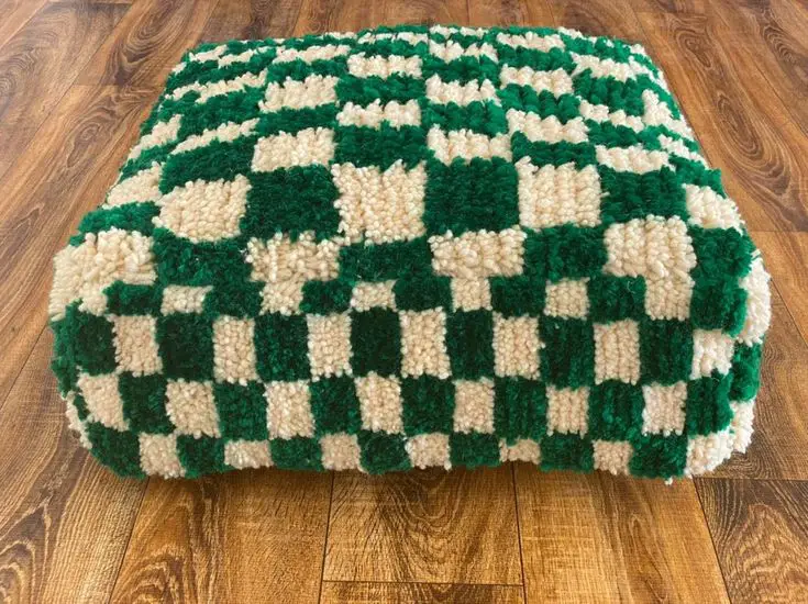 Green Moroccan Checkered Pouf